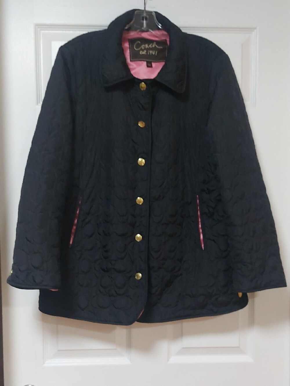 Coach Black Quilted Puffer Jacket with Pink Lining. Size L - Picture 3 of 13